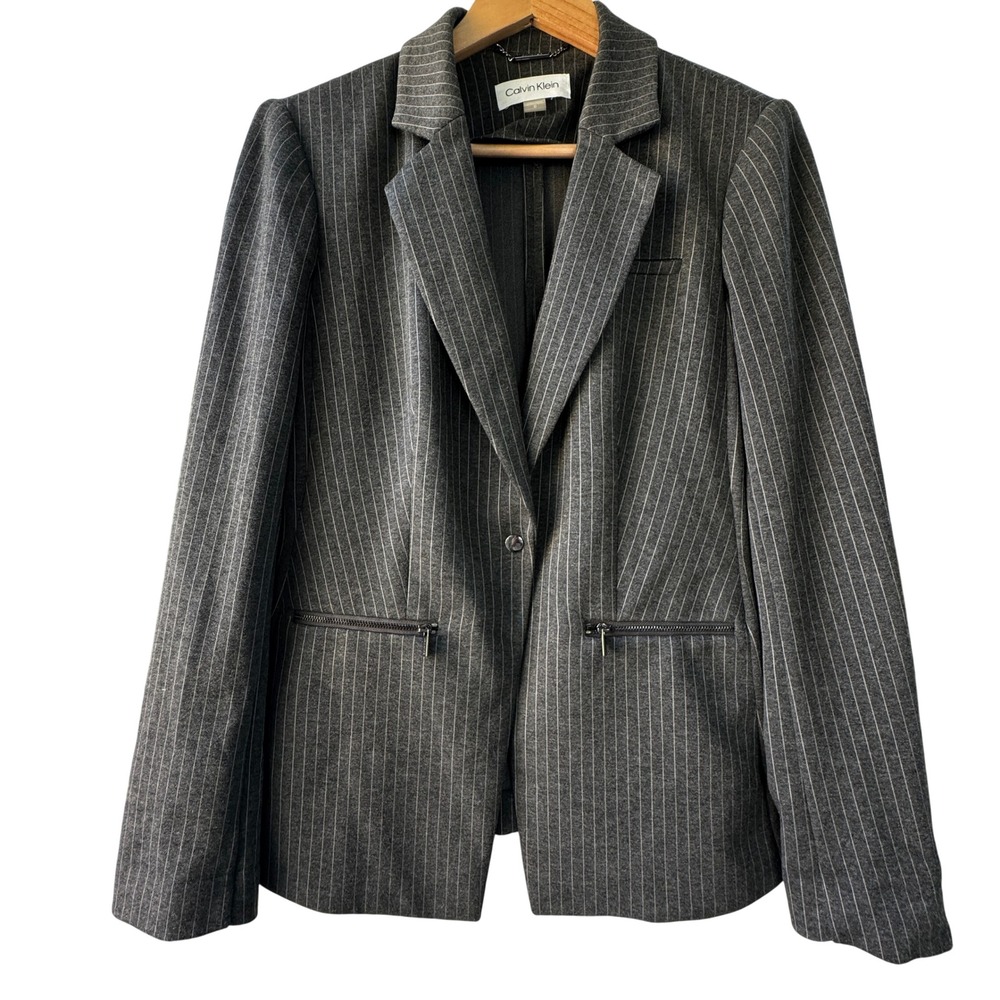Calvin Klein Pinstripe Blazer Grey Women's‎ Size 10